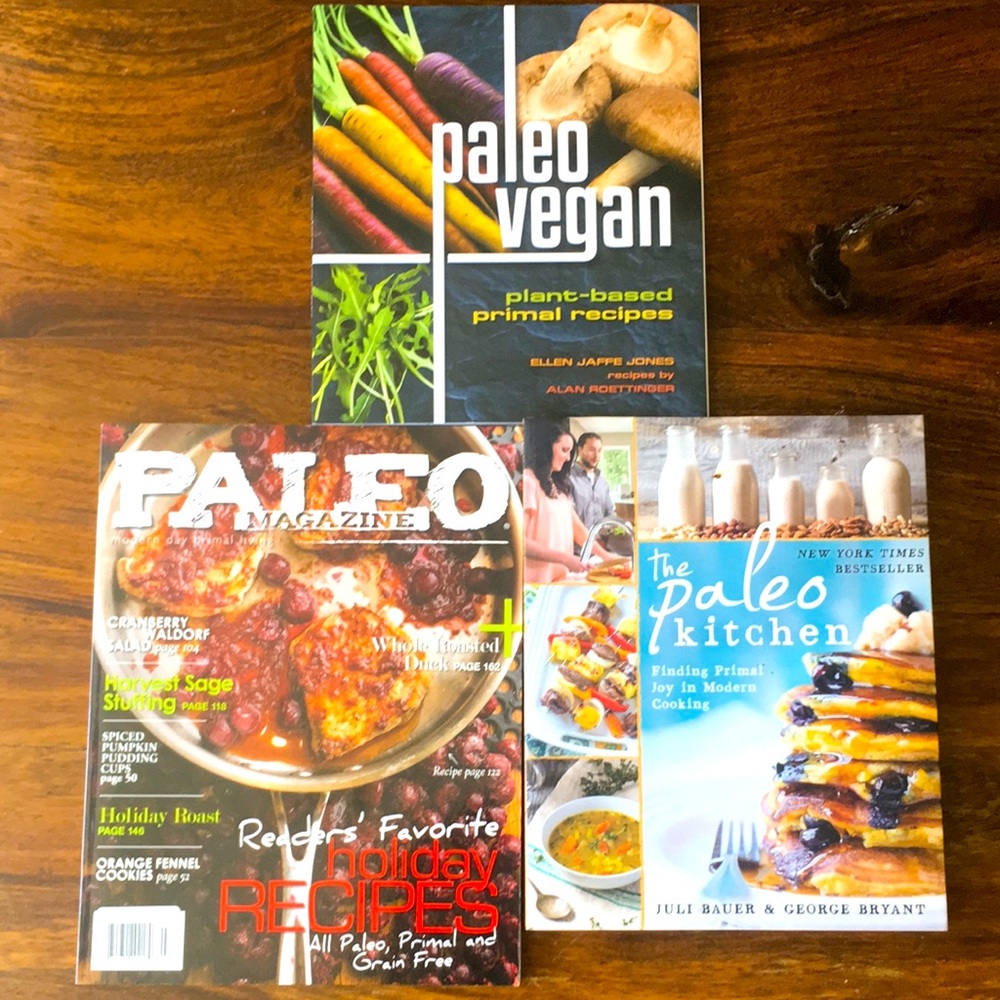 Paleo Vegan + Paleo Kitchen + Paleo Magazine: Lot of 3 Three Softcover Cookbooks